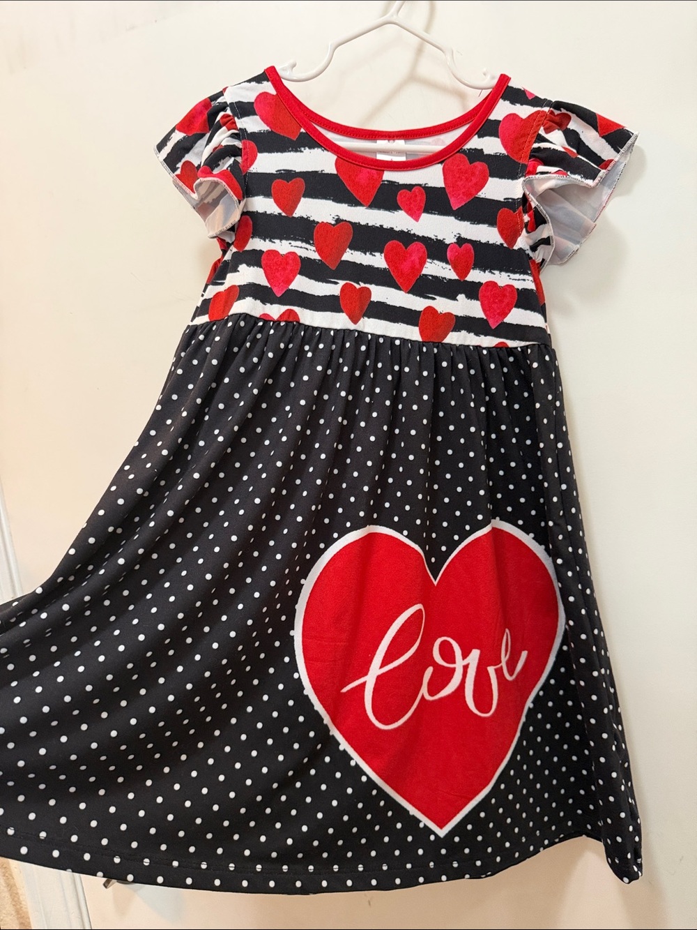 Girls' Black & Red Heart Print Dress